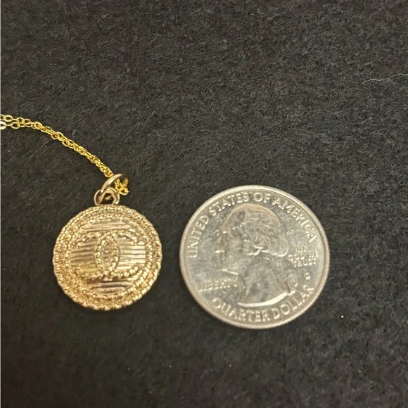 CHANEL Gold-Tone Embossed Double C Rope Medallion Necklace, Upcycled 18 in - Picture 3 of 5